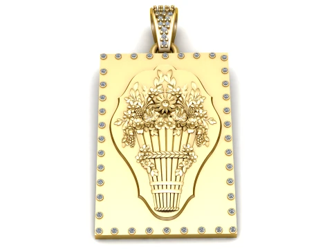 Elegant Gold Floral Bouquet Diamond Pendant 3Dモデル