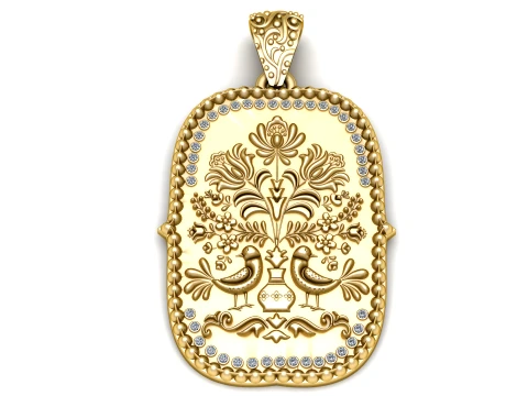 Elegant Golden Floral Birds Gemstone Pendant 3Dモデル