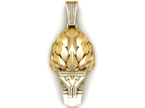 Elegant Golden Lotus Bud Diamond Pendant Design 3Dモデル