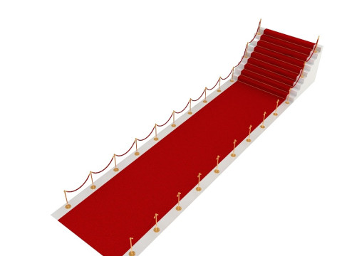 Стойки: бархатная веревка и красная ковровая дорожка 3D Модель