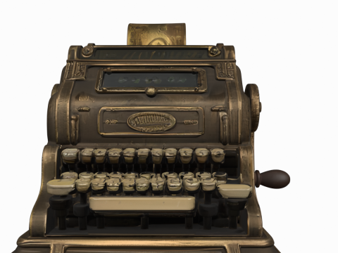 Classic 3D Adding Machine Model Paper Tape and Crank Handle 3D Model