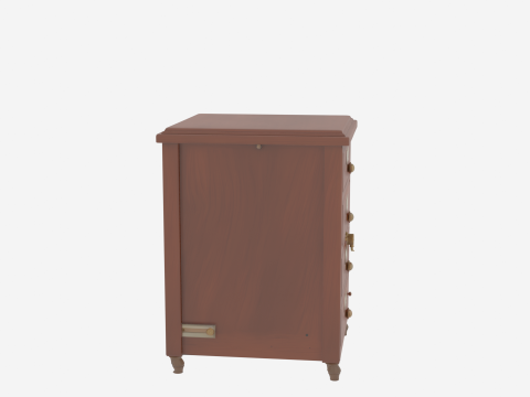 3D Vintage Wooden Bank Filing Cabinet Brass Hardware and Lock 3D Model