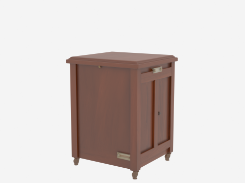 3D Vintage Wooden Bank Filing Cabinet Brass Hardware and Lock 3D Model
