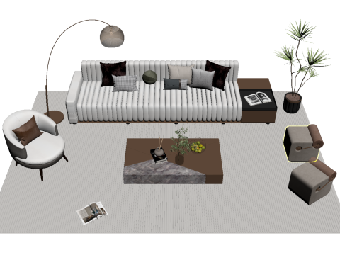 Fabric sofa set 17 3D Model