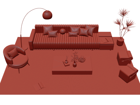 Fabric sofa set 17 3D Model