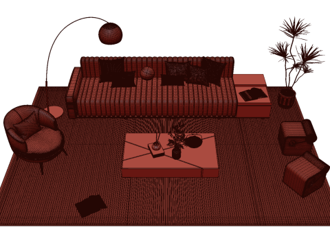 Fabric sofa set 17 3D Model