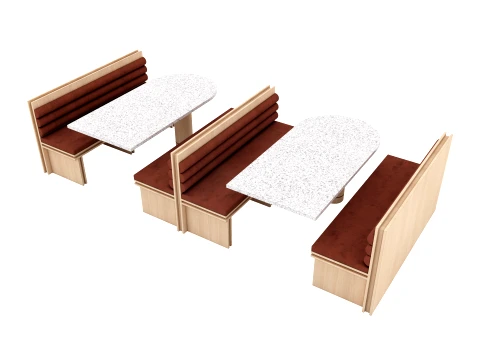 Mid-Century Wood Banquette Booth Seating Terrazzo Oval Table 3D Model