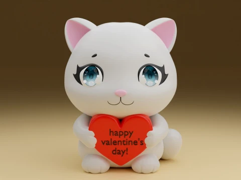 Valentine cat 3D 打印模型
