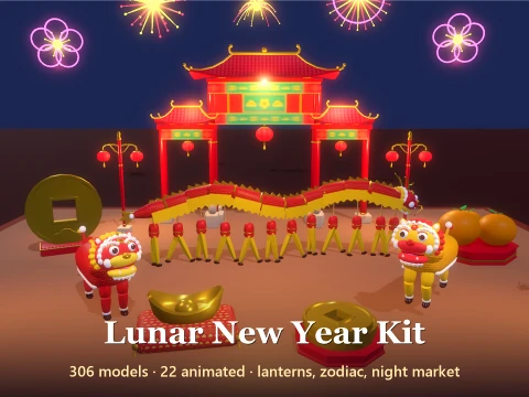 Lunar New Year Kit - 306 Low-Poly Models Modelo 3D